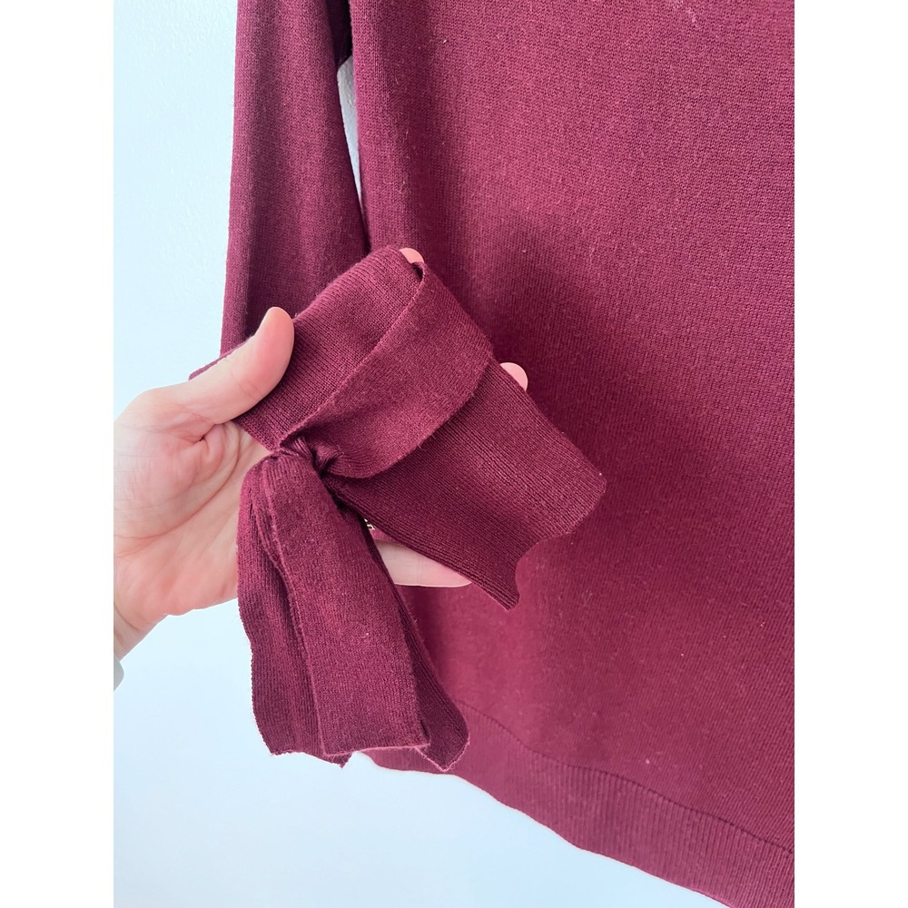 MICHAEL KORS Burgundy Ribbed Knit Tie Sleeve Sweater Women's XS - Picture 4 of 5